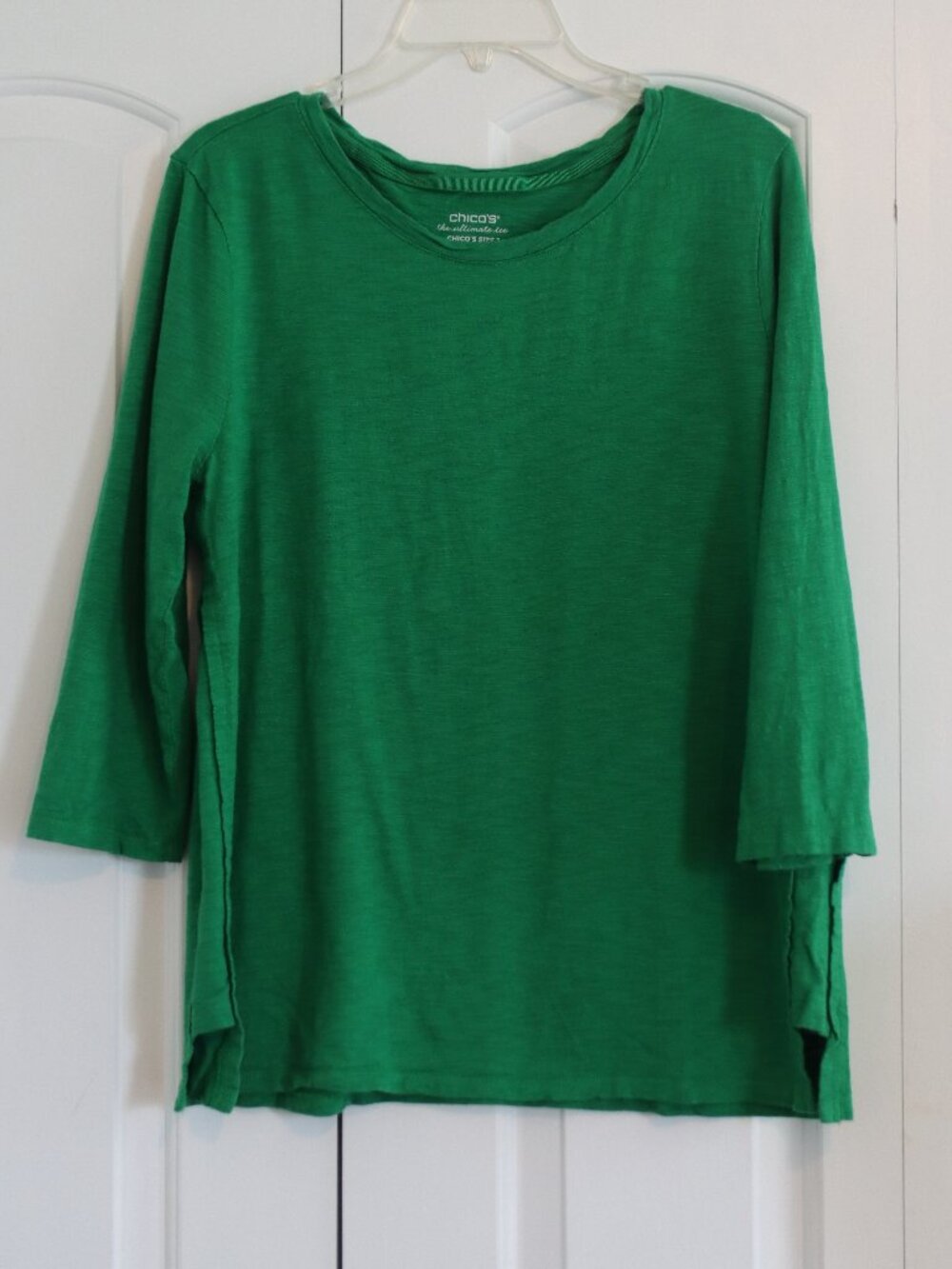 Chicos The Ultimate Tee 3/4 Sleeve Green Cotton/Modal Blend Chico's 2 Large